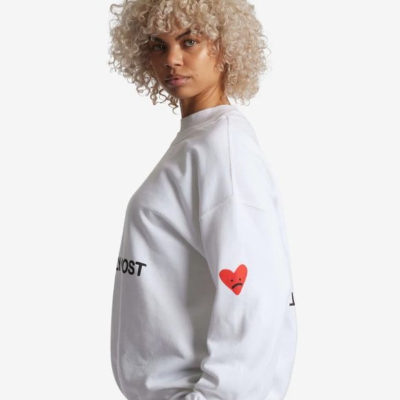 Lonely Ghost Heart On My Sleeve Crewneck Sweatshirt | White | XXXL - Picture 3 of 9